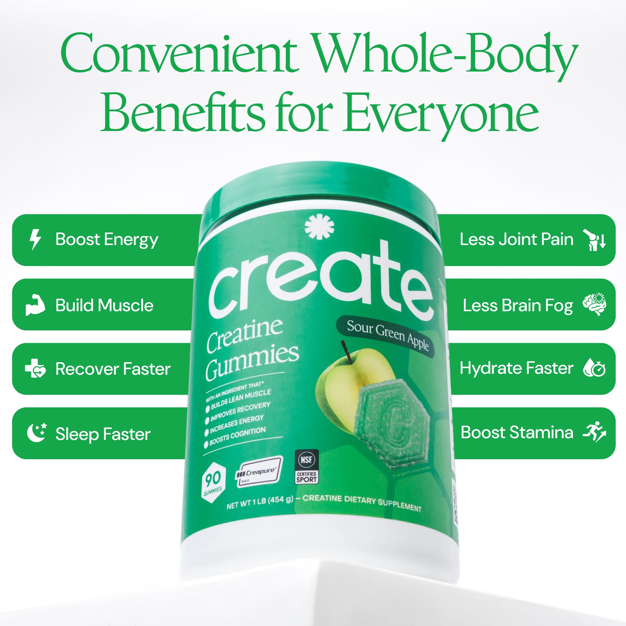 Create Creatine Monohydrate Gummies for Women and Men, Sour Apple, 90ct — Amazon image 4