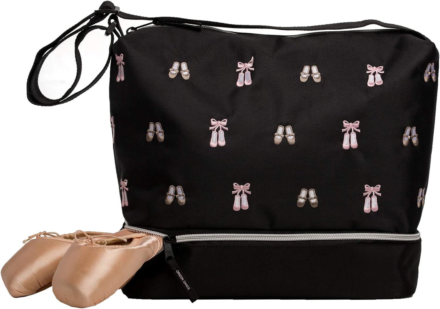 5602 Daisy Embroidered Ballet and Tap Dance Small Gear Tote Bag with Shoe Compartment