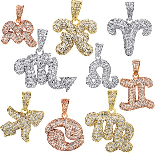 HarlemBling Real Solid 925 Sterling Silver Zodiac Sign Pendant - For Men Or Women - Iced Necklace