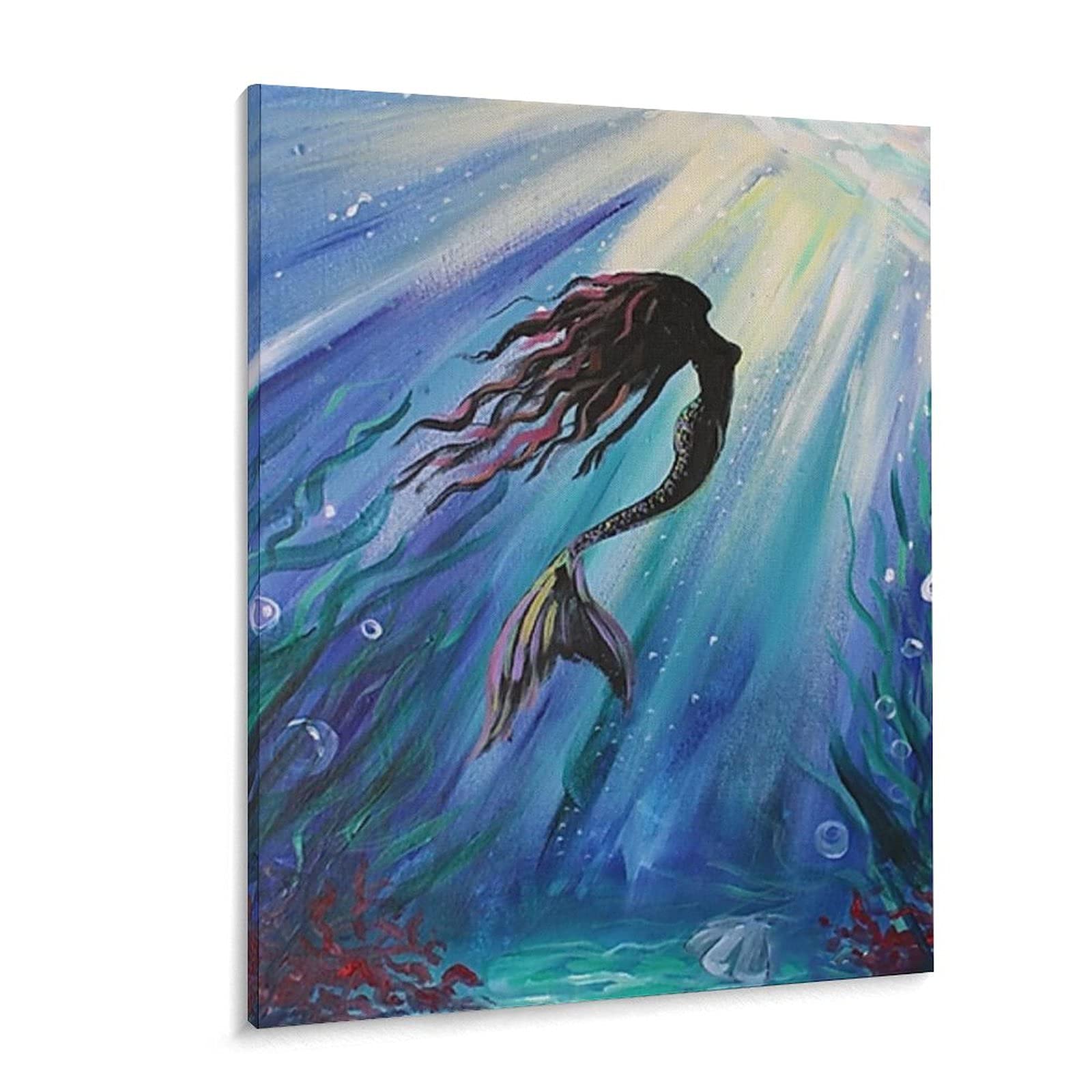 絵画　人魚 Amazon.co.jp: 人魚の絵 フレーム壁アートと綿とリネンの絵画ホーム