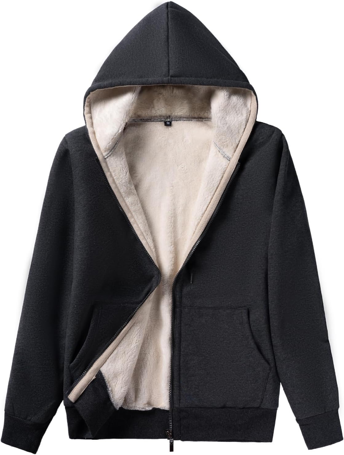 Ladies Plain Hoodie Winter Warm Fleece Lined Zip Up Jacket Coat for Women