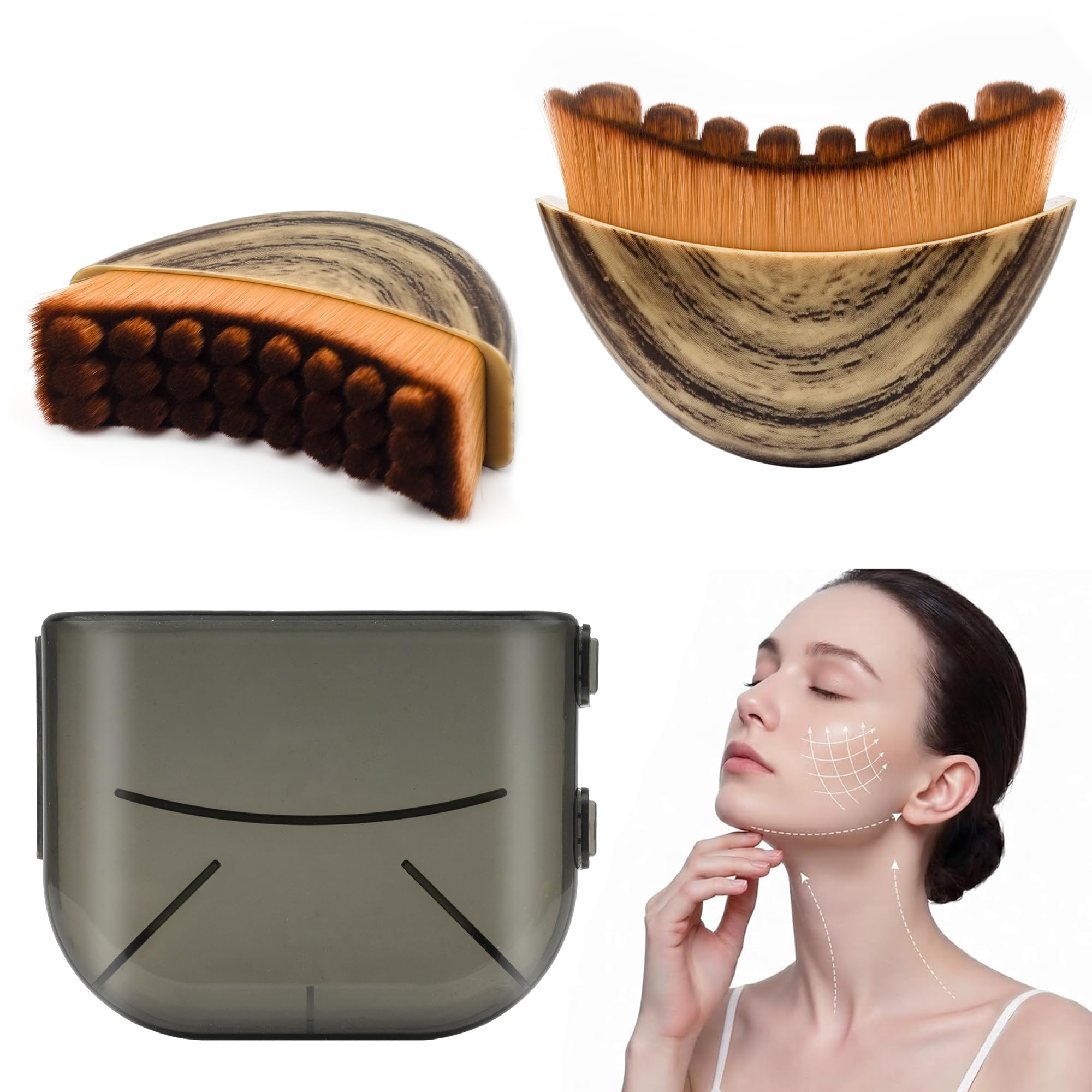 Lymphatic Contour Face Brush, Gua Sha Lymphatic Drainage Massager for Reducing Puffiness & Promoting Circulation, Ergonomic Dry Brushing Face Brush for Face, Chin & Jawline Sculpting