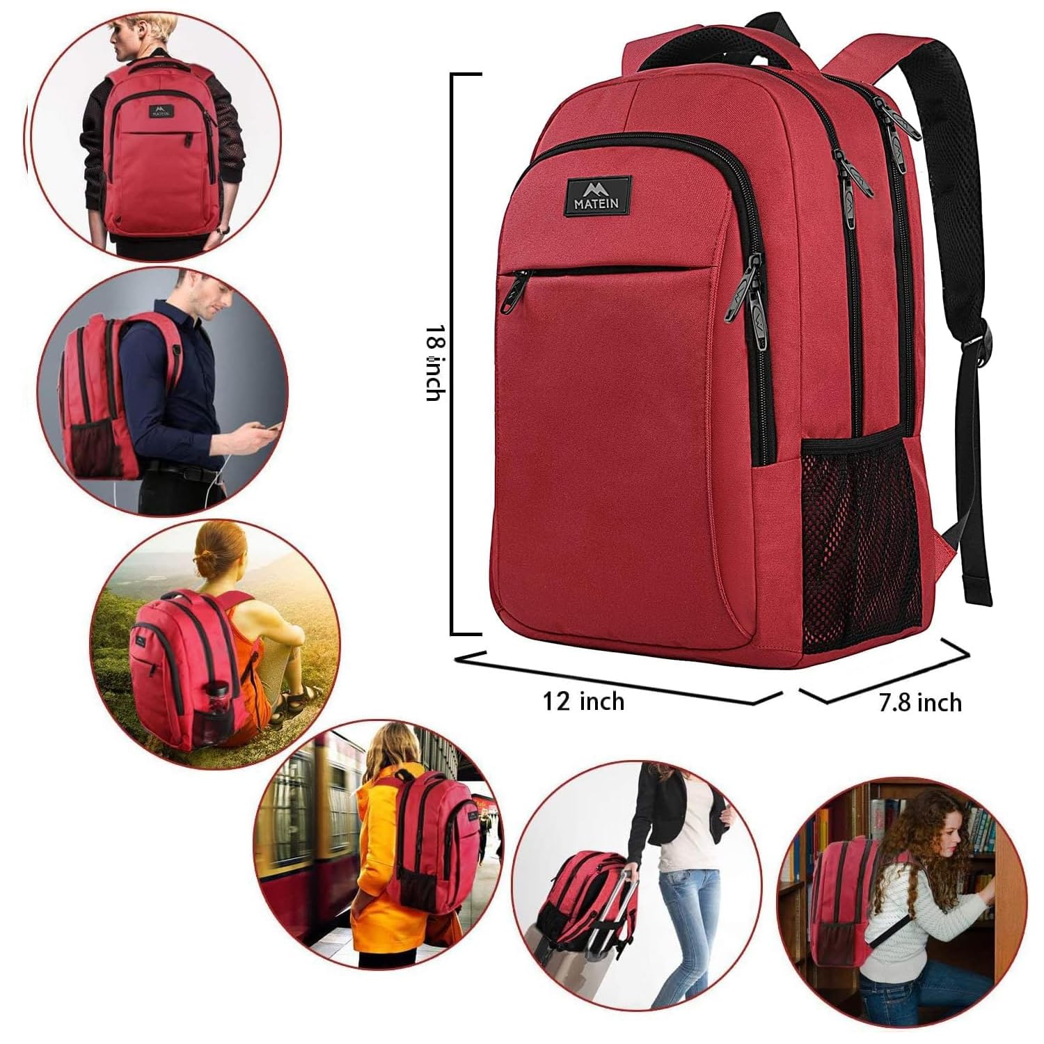 MATEIN Red 15.6 inch Laptop Backpack for Women, Water Resistant College bag