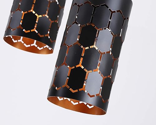 Miniatura 6 de Iluminación moderna de isla de cocina de 3 luces con jaula cilíndrica de metal, base redonda industrial, lámpara colgante múltiple para comedor,