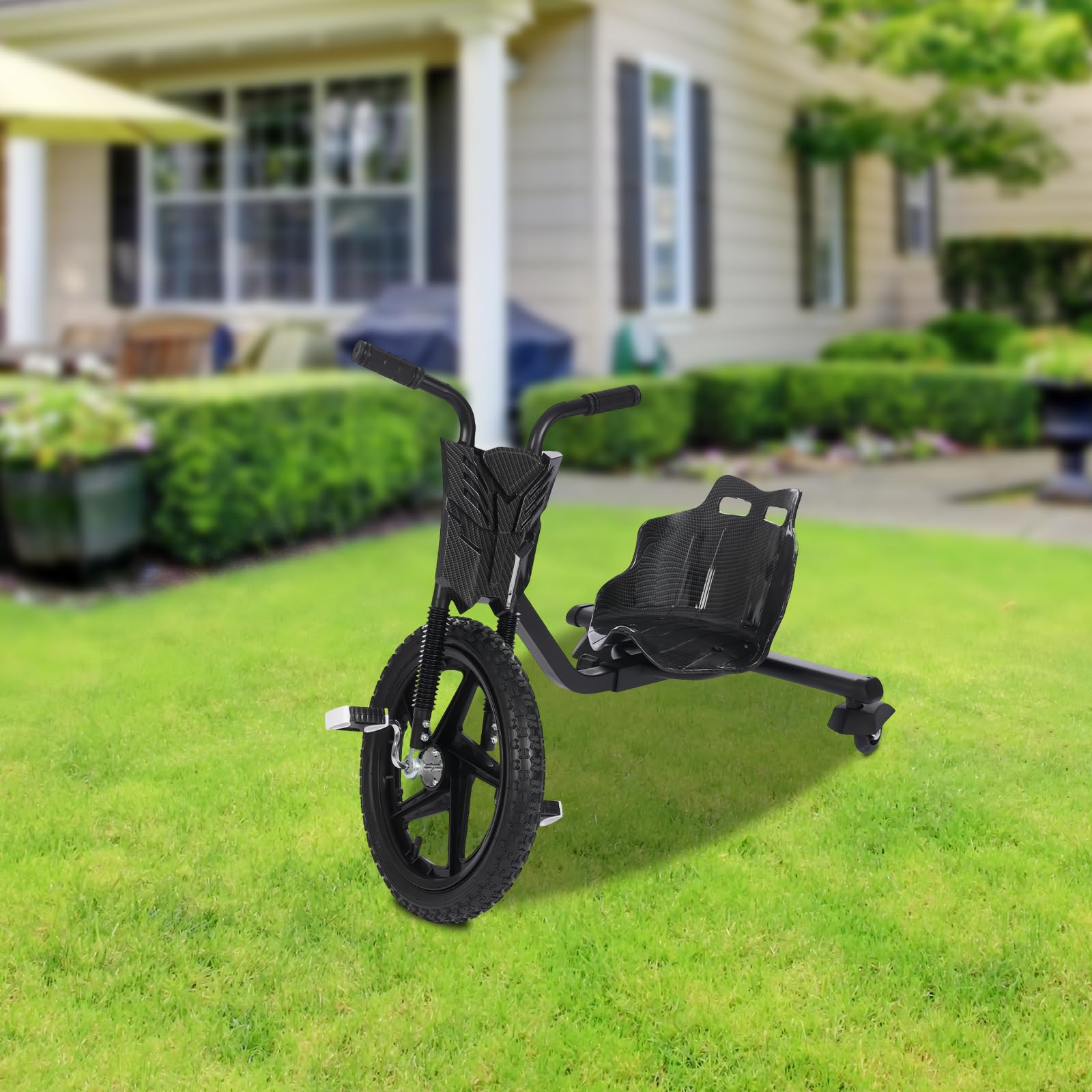 Drift Trike Kinder Driftscooter 90x68x60cm bis 80kg Hochwertiges Drifter Dreirad Rutscher mit Hinterrädern Geeignet für Kinder ab 6 Jahren (Schwarz)