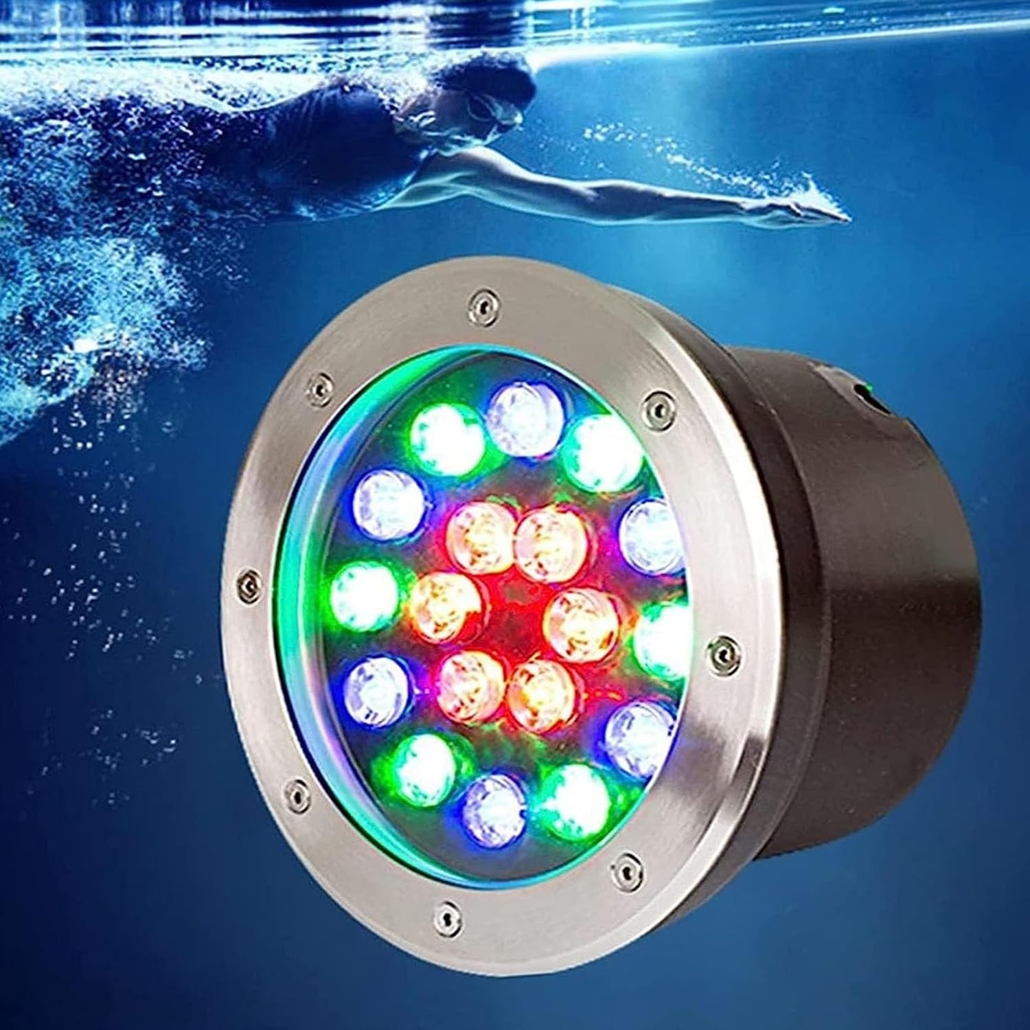 Zatapialna Lampa Fontannowa LED,Wodoodporne Podwodne Diody Ze Stali Nierdzewnej IP68, Wpuszczany Reflektor LED Do Basenu 12 V, Do Parków,Stawu,Placów, Willi Oświetlenie Krajobrazowe(Green,3 W)
