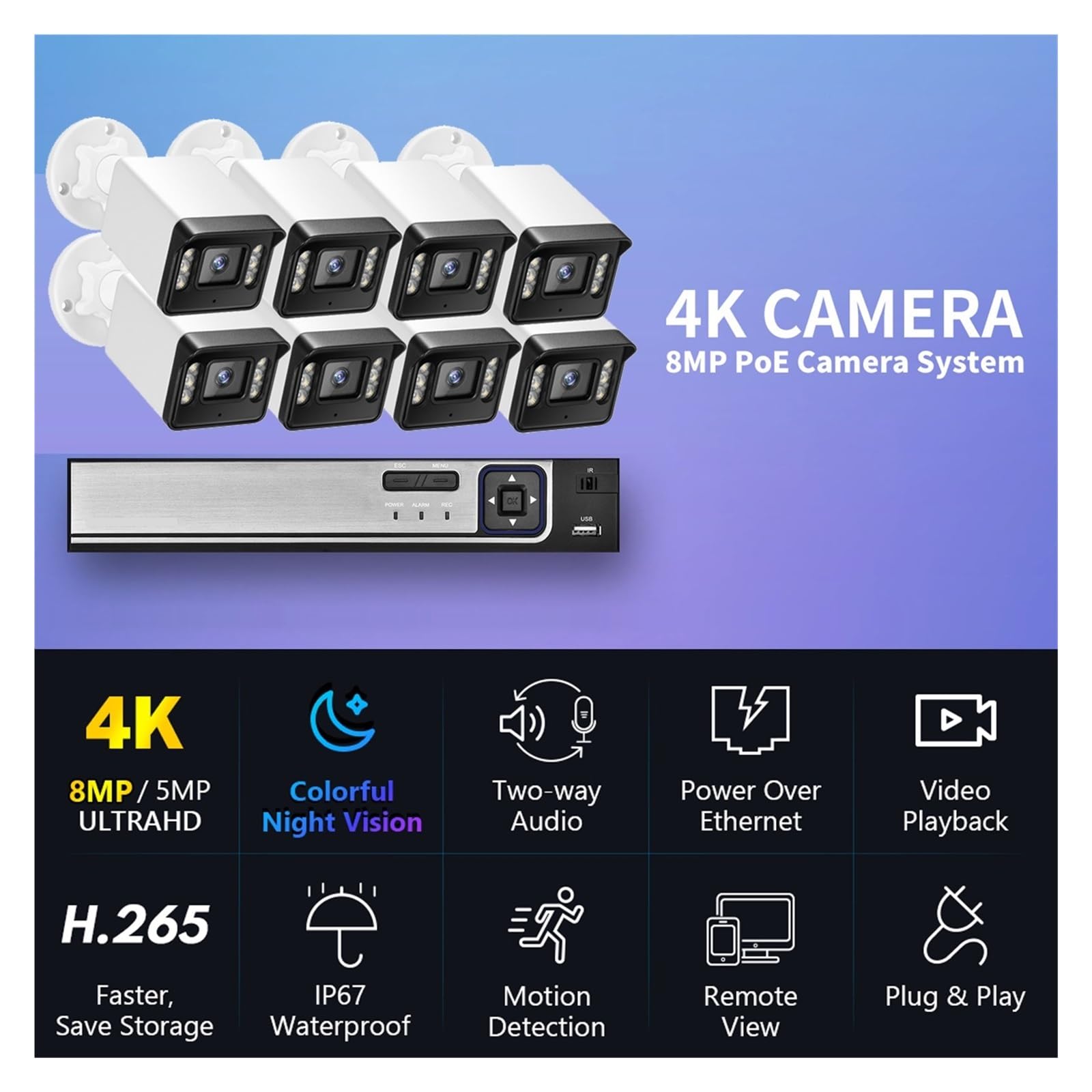 8CH 5MP 8MP POE Sicherheit Kamera System Zwei-Wege Audio 8MP NVR Kit CCTV Outdoor IP Kamera H.265 P2P Video Überwachung Set (2T,4CH NVR 4pcs 5MP Cam)