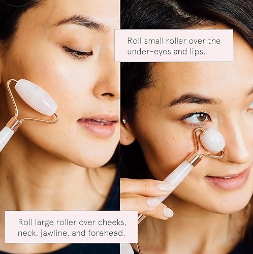 Miniatura 2 de Rodillo facial de cuarzo rosa - Rodillo facial para el cuidado de la piel - Rodillo facial - Rodillo de piedra para la cara - Rodillo masajeador