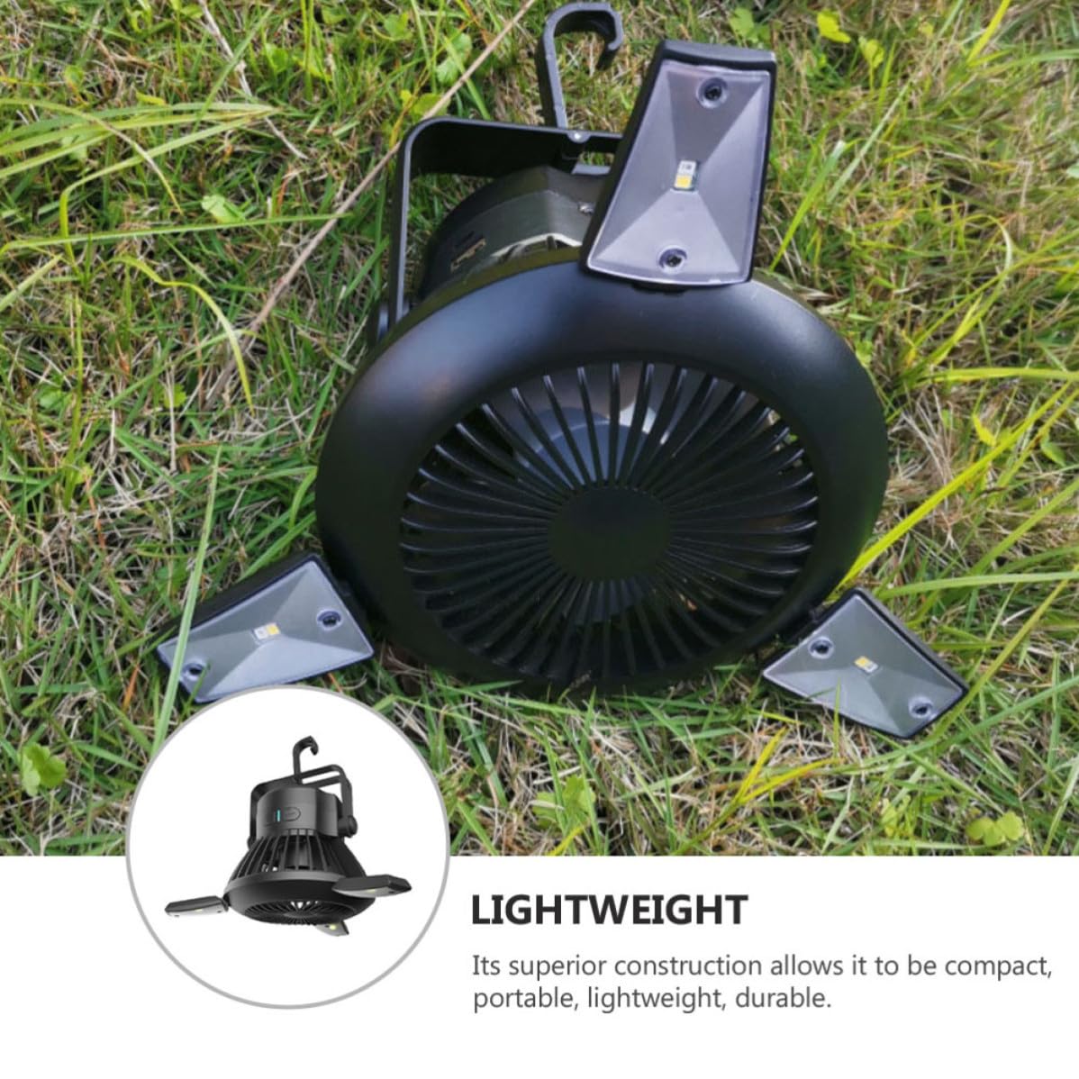 Kisangel Lámpara de Camping Solar Portátil Luz de Ventilador y Carga USB de 4000mah para Fiesta Verano, Adecuado para Montañismo y Pesca al Aire Libre