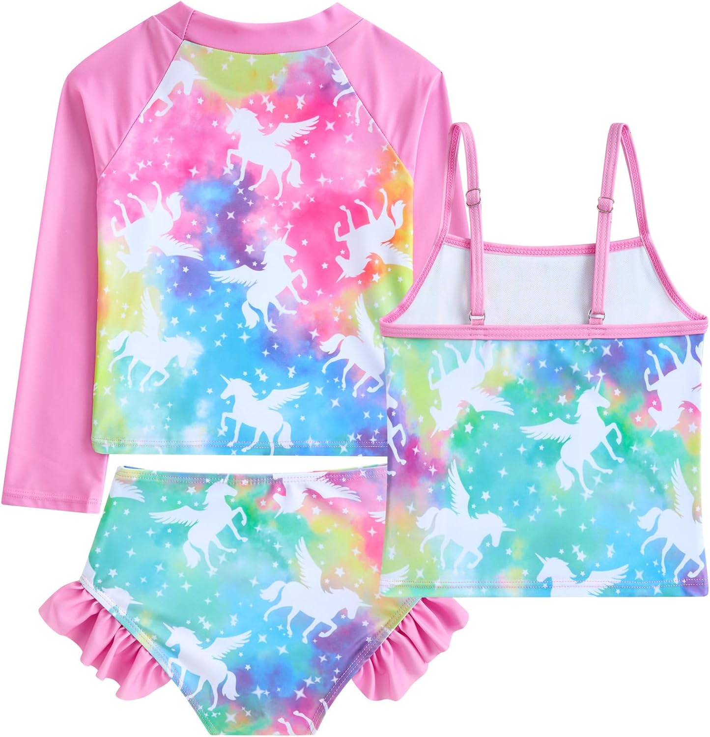 Funnycokid Girls Swimsuit 3 Pieces Long Sleeve Rash Guard Set Tankini Bathing Suits Summer Kids Swimwear 3-10 Years