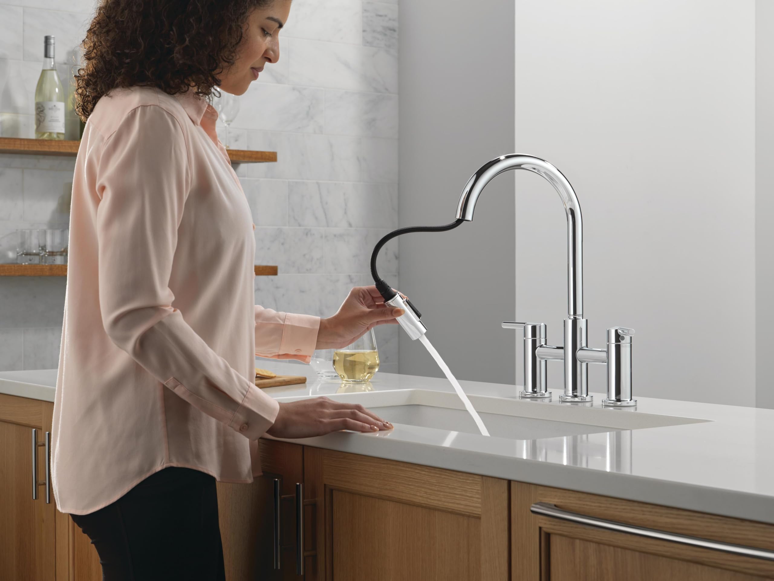 Delta Nicoli Chrome Kitchen Faucet with Pull Down Sprayer, Bridge