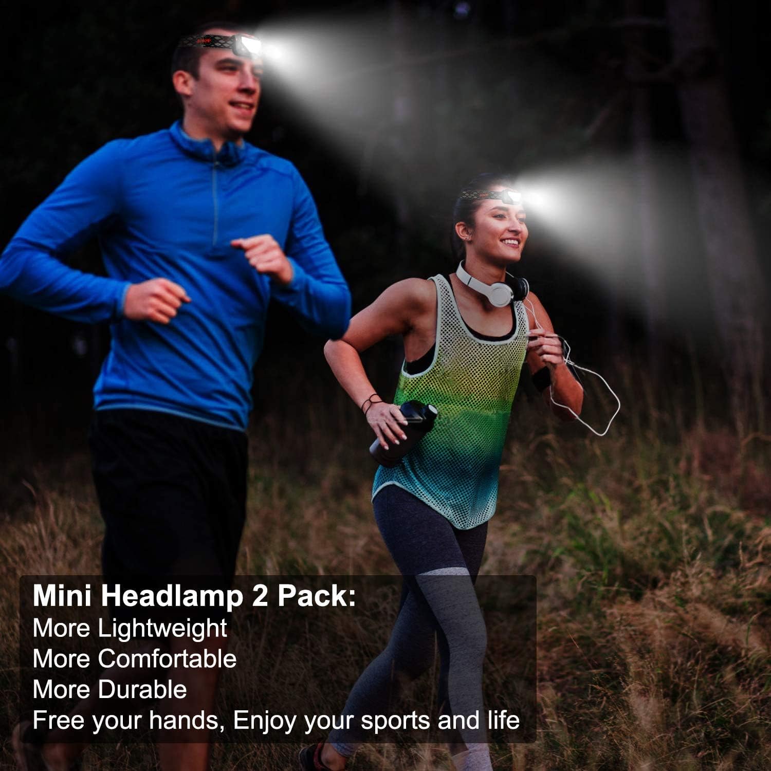 LED Headlamp Flashlight, 300 Lumens USB Rechargeable Headlight, 8 Modes Work Light, Waterproof Head Lights with Motion Sensor and Built in Batteries for Outdoors, Household, 2Pack (Headlamp-ABS)