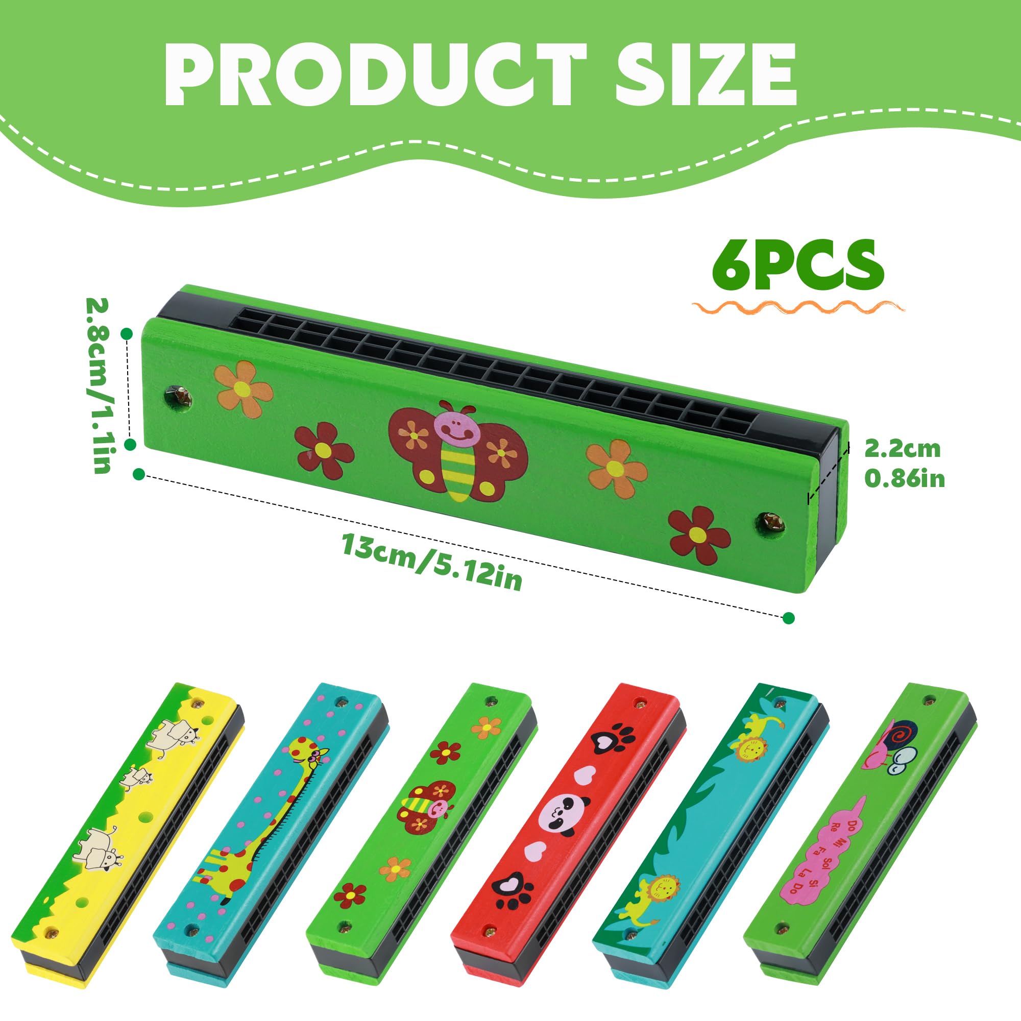 6 Pièces Harmonica pour Enfants, 16 Trous en Bois Harmonica Enfant, Cadeau d'Anniversaire pour Enfants Étudiants Débutants