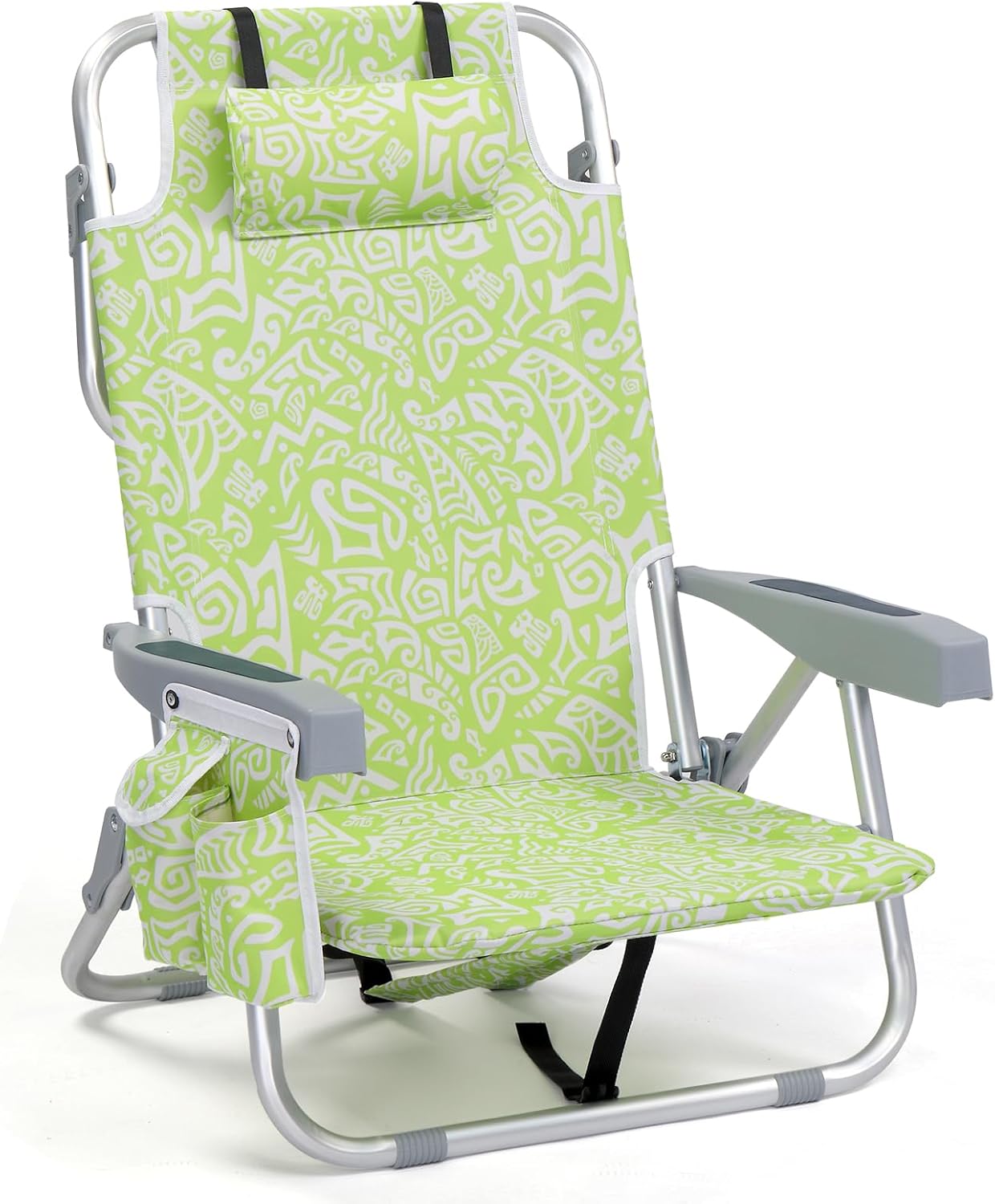 Outvita Backpack Beach Chair, 5 Level Adjustable Positions Beach Chair with Back Storage Bag, Cooler Pouch and Side Bags for Beach Poolside Lawn