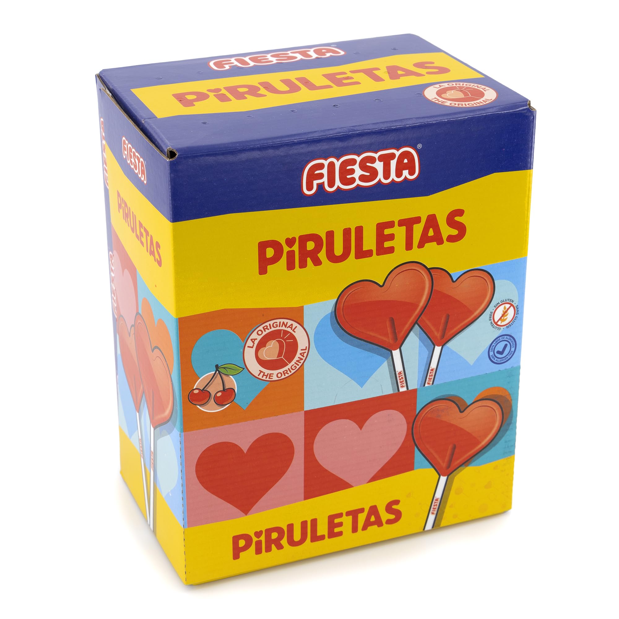 FIESTA Piruletas Caramelo Sabor Cereza Forma Corazón Caja 80 unidades