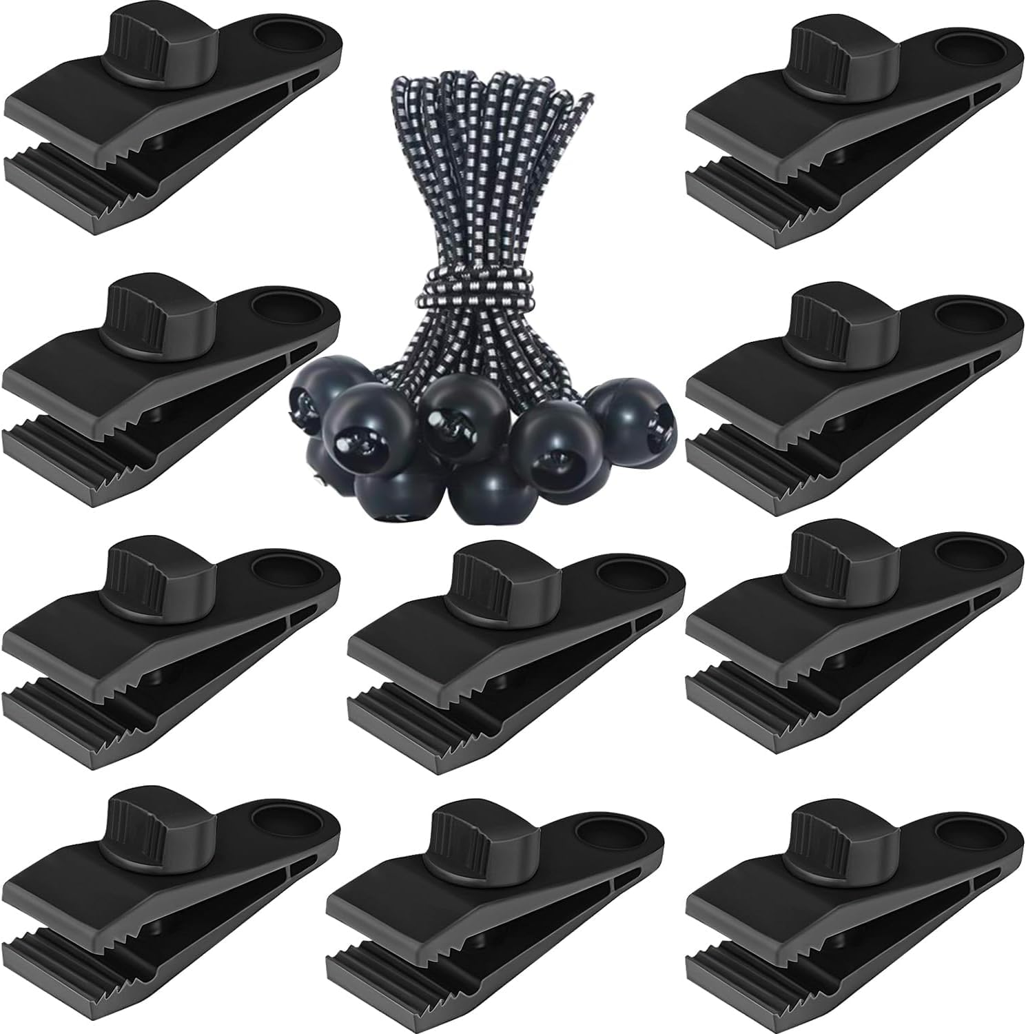 Tarp Clips with Ball Bungee Cords, Heavy Duty Tent Clips with Tightening Knob for Camping Tarpaulin Awning Canopy Car Cover Boat Cover
