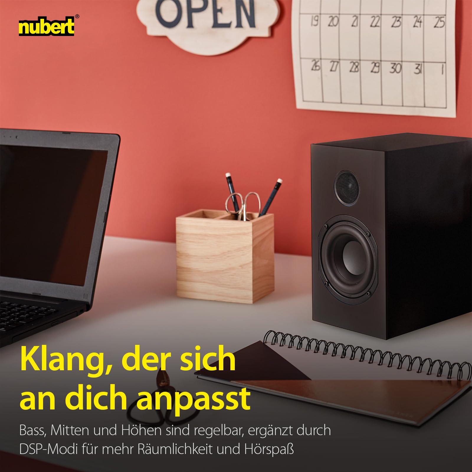 Nubert nuBoxx A-125 pro | Schwarzes PC-Lautsprecherpaar | 2 Stück Kompaktlautsprecher für Homeoffice | PC-Lautsprecher mit Bluetooth aptX HD| PC-Lautsprecher mit USB-C | Aktivboxen mit 2 Wege Technik