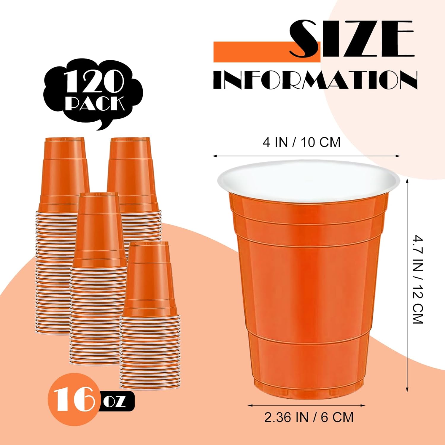 120 pcs Orange Plastic Cups Halloween plastic Disposable cups 16 oz orange Party Cups for drinking Tastings served Snacks Barbecues Picnics - Image 2