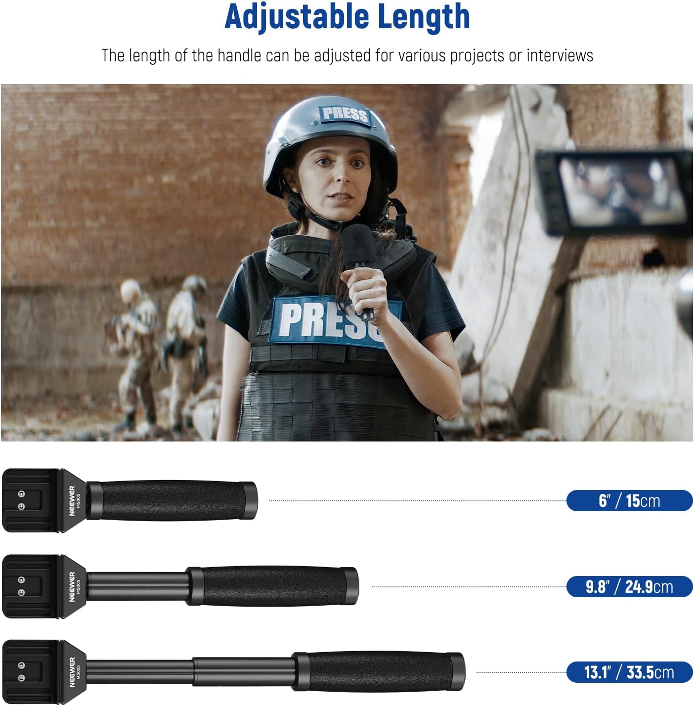 NEEWER 13"/33cm Telescopic Lavalier Microphone Handheld with Anti Off Cold Shoe Foam Windscreen Interview Mic Handle Compatible with Rode Wireless Go II DJI Mic CM31, MS005 - Image 3