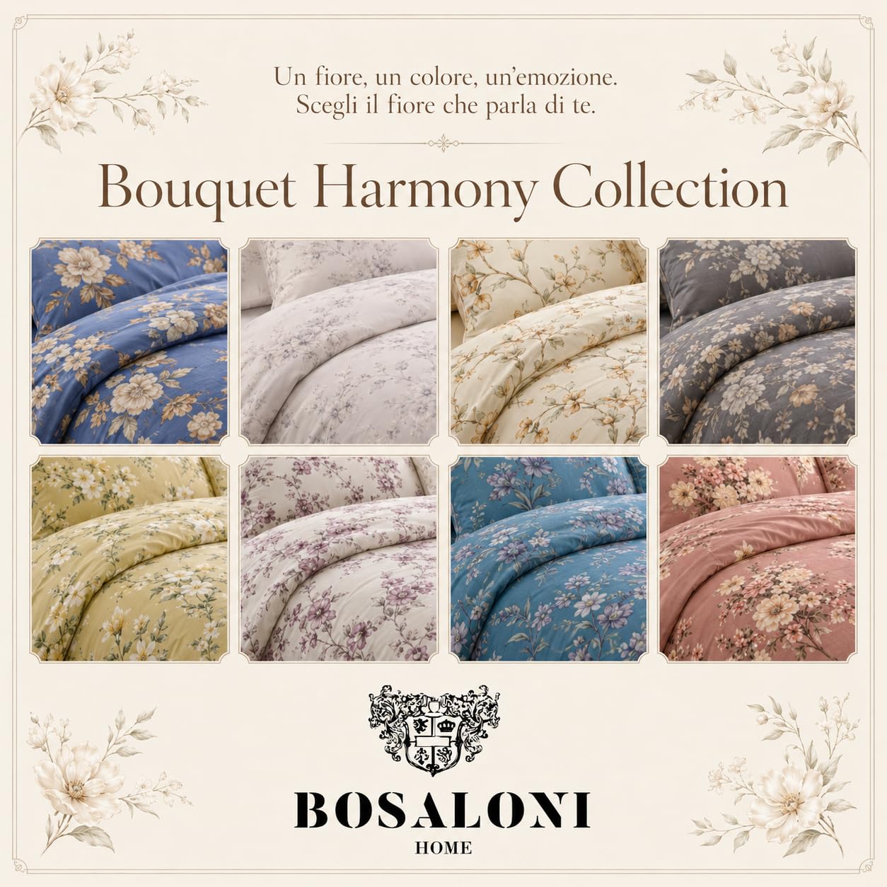 HOME Set Copripiumino Matrimoniale 4 Pezzi 220x230 con Lenzuolo 160x200+35 e 2 Federe 50x80 – Microfibra Morbida Traspirante – Bouquet Harmony Collection (Bouquet Violet)