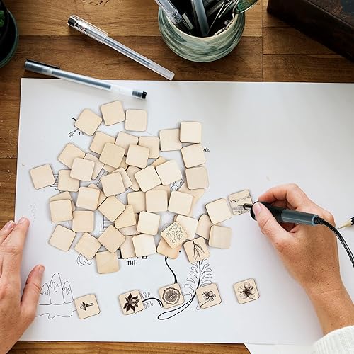 Miniatura 5 de Coopay 120 piezas de cuadrados de madera sin terminar de 2 pulgadas, rebanadas de madera natural, recortes cuadrados de madera para pintar,
