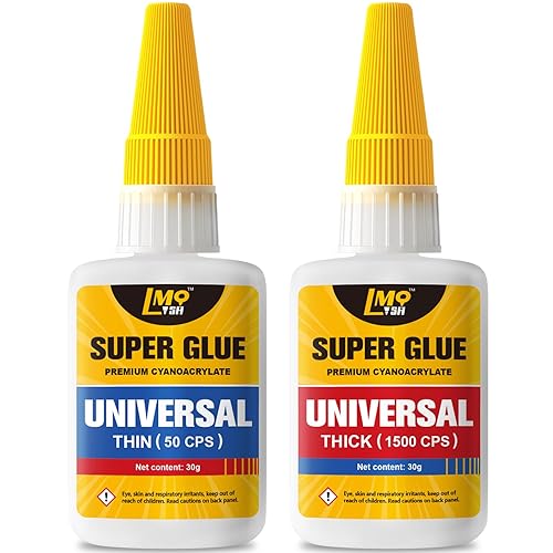 Super Glue Thin and Thick Liquid CA Glue Clear 60 Gram, All Purpose Superglue Cyanoacrylate Adhesive for Shoe Repair Ceramic Plastic Leather Glass Model Metal Wood Pottery Porcelain, Instant Bonding - Thin/Thick-60g