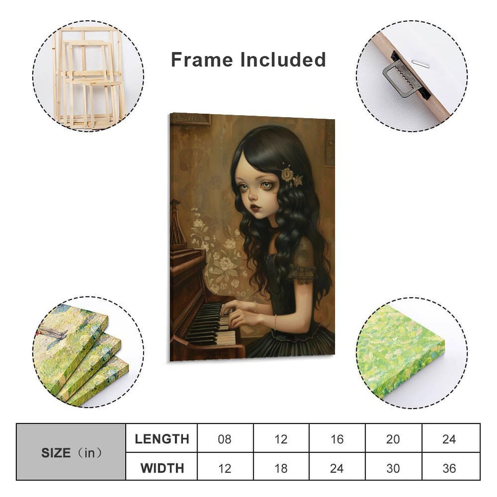 NFFBGFD Mädchen Spielt Klavie - Poster su tela, decorazione per camera da letto, ufficio, stanza, regalo, 60 x 90 cm