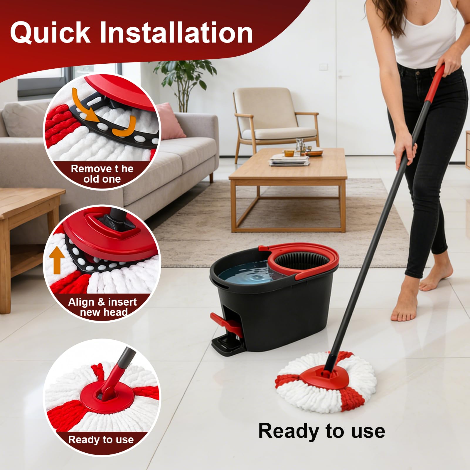 Frogetu 3 stuks dweilkoppen, compatibel met microvezel wismop, reserveovertrek, microvezel wismop, voor Turbo sets, EasyWring & Clean vloerwisser, alle vloeren