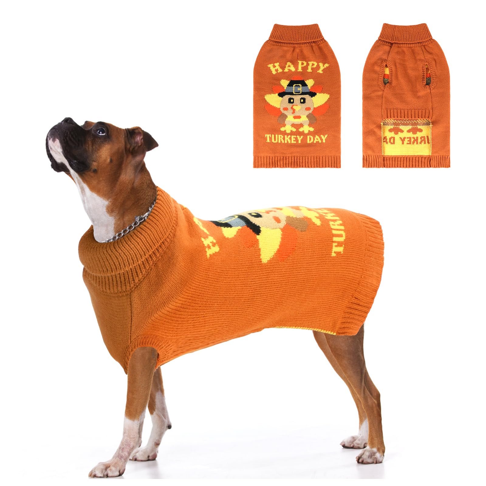 HUMLANJ Thanksgiving Dog Turkey Sweaters Pullover Knitwear,Thick Warm Pet Knitted Clothes, Fall Turtleneck Dog Sweaters for Medium Large Dogs Girl Boy