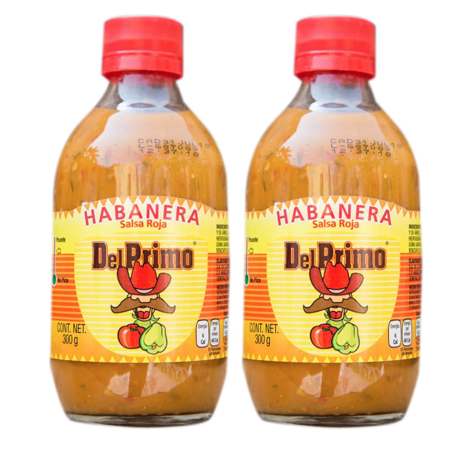 Del Primo Salsa Sauce 10.5oz Bottle (Habanera Red, 2 Pack)