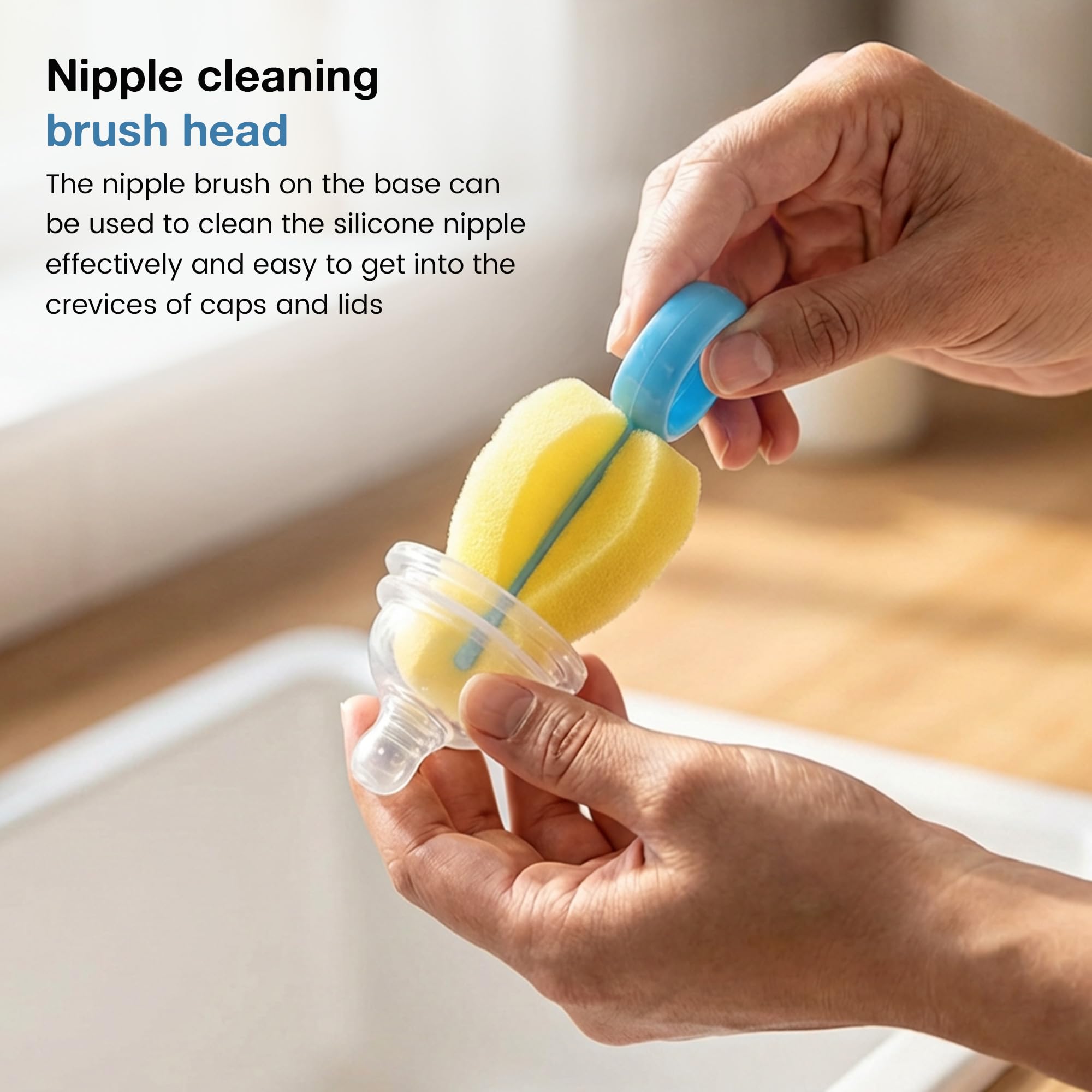 Baybee 4Pc Combo Baby Bottle Cleaner Set | BPA-Free 360° Rotatable Nylon Bristles for Nipple, Straw, Vase, Glass & Feeding Bottle Cleaning Brush | Anti Slip Handle, Easy to Clean Wide Corner (Blue) 3