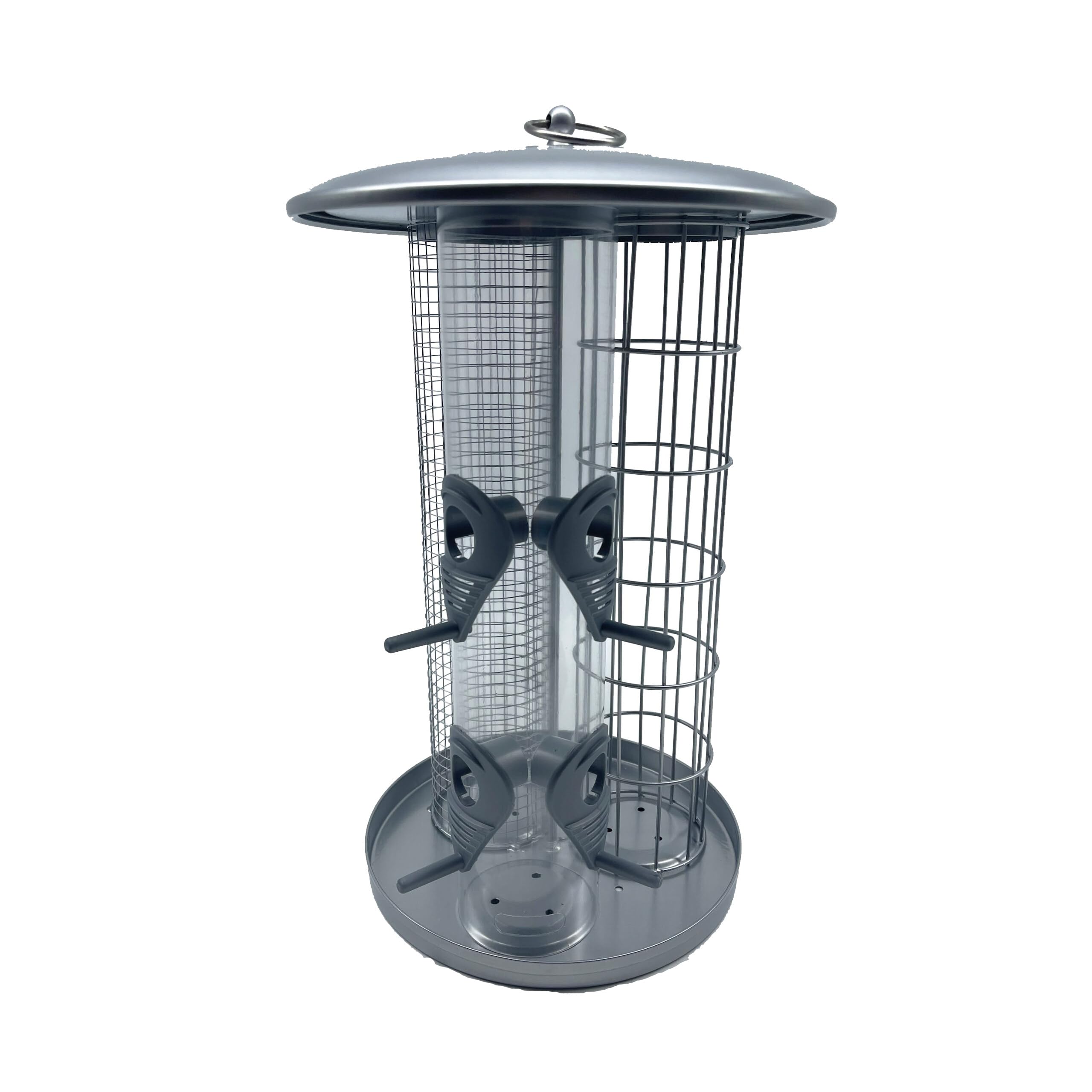 Relaxdays bird feeding station, 3-in-1 feeder for mixed seed, fat balls & peanuts, weatherproof, iron, silver
