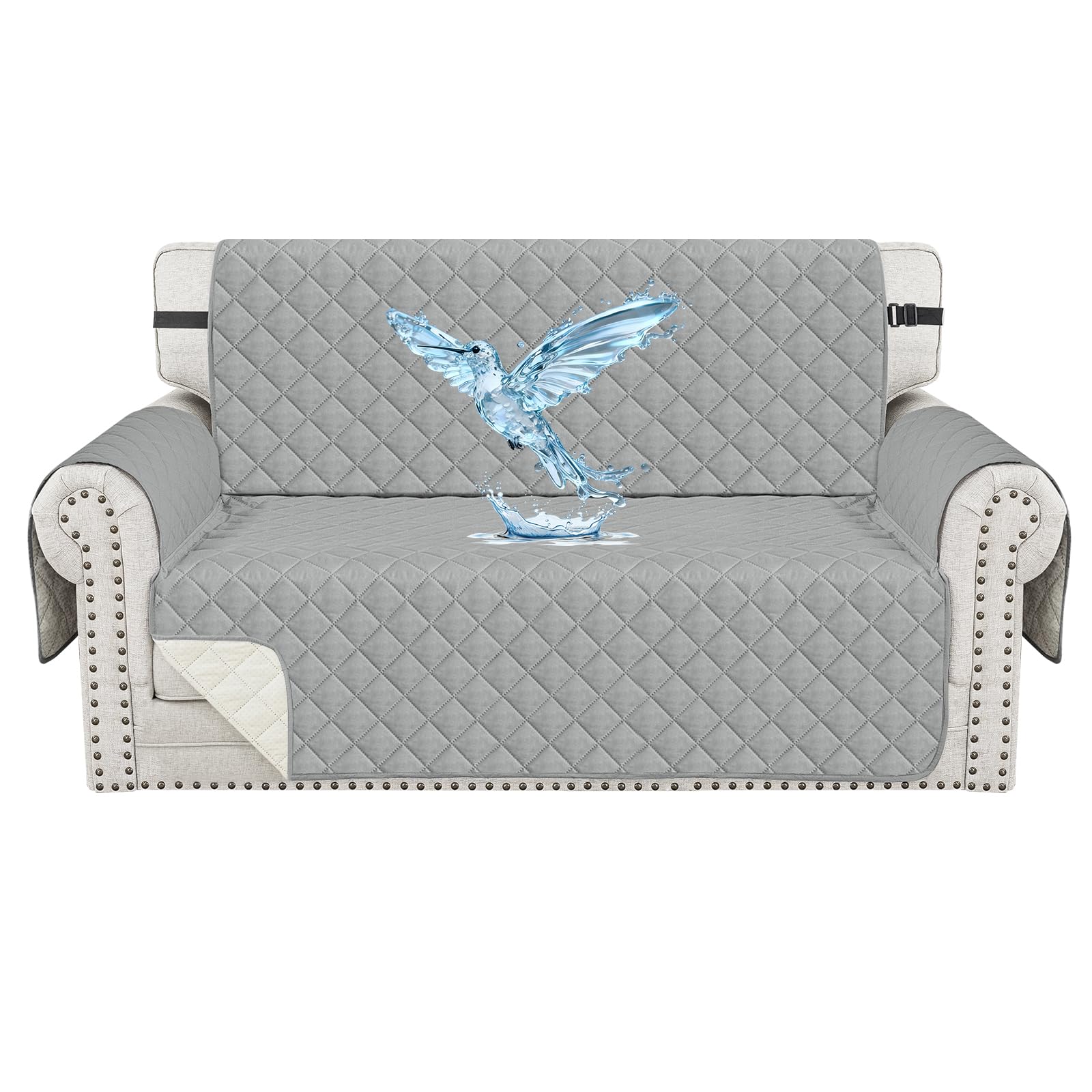 Funda Impermeable Sofa 2 Plazas, con Brazos, Funda Sofa Antiarañazos Gatos Perros, Correas Elásticas, Antideslizante, Universal, Ajustables, Lavable, Gris Claro Global Recycled Standard Global Recycled Standard Global Recycled Standard