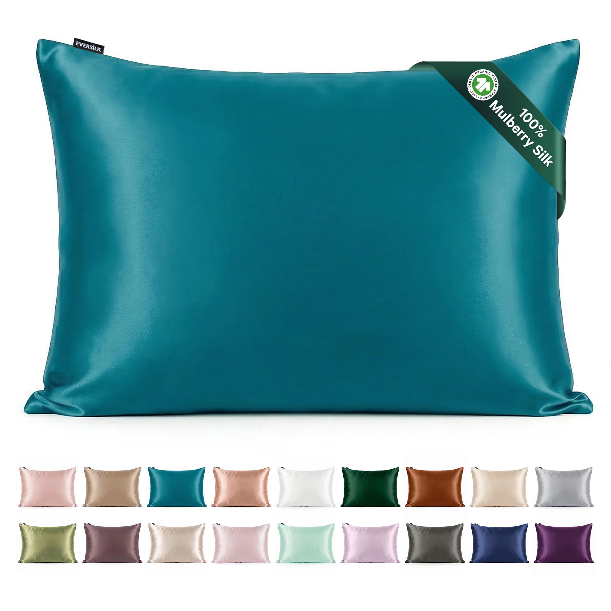 Mulberry Silk Pillowcase for Hair and Skin: 22 Momme Both Sides 100% Pure Silk Pillow Case with Hidden Zipper - Natural Pillow Cover for Cooling Sleep 1 Pack Teal