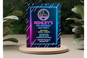 Neon Roller Skate Party Birthday Invitations