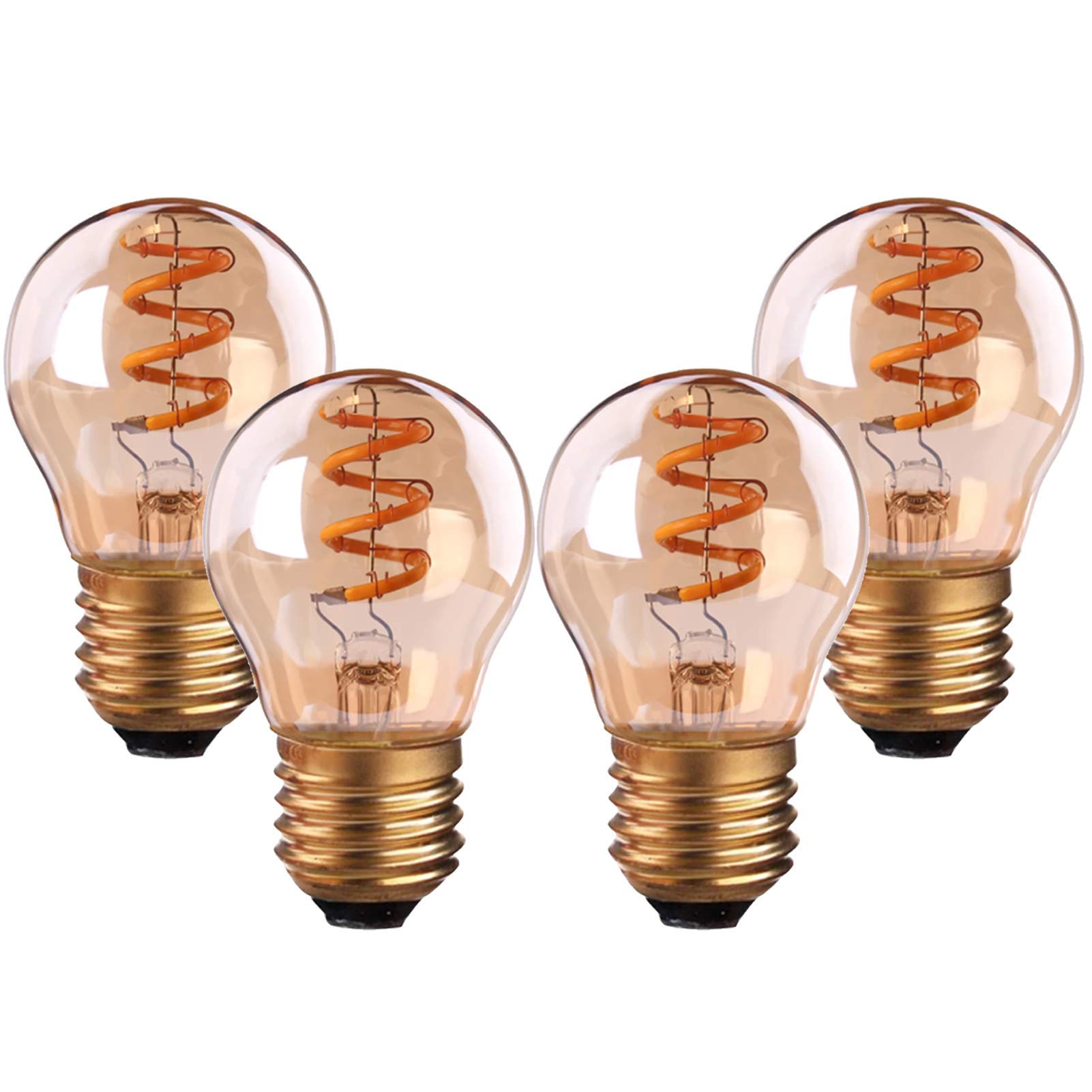 Edison G45 2200K Retro LED Bombilla Filamento Flexible Amarillo Cálido Ámbar 3W Regulable Espiral LED Bombilla Filamento Flexible, Lámpara Araña Decorativa, Paquete 4