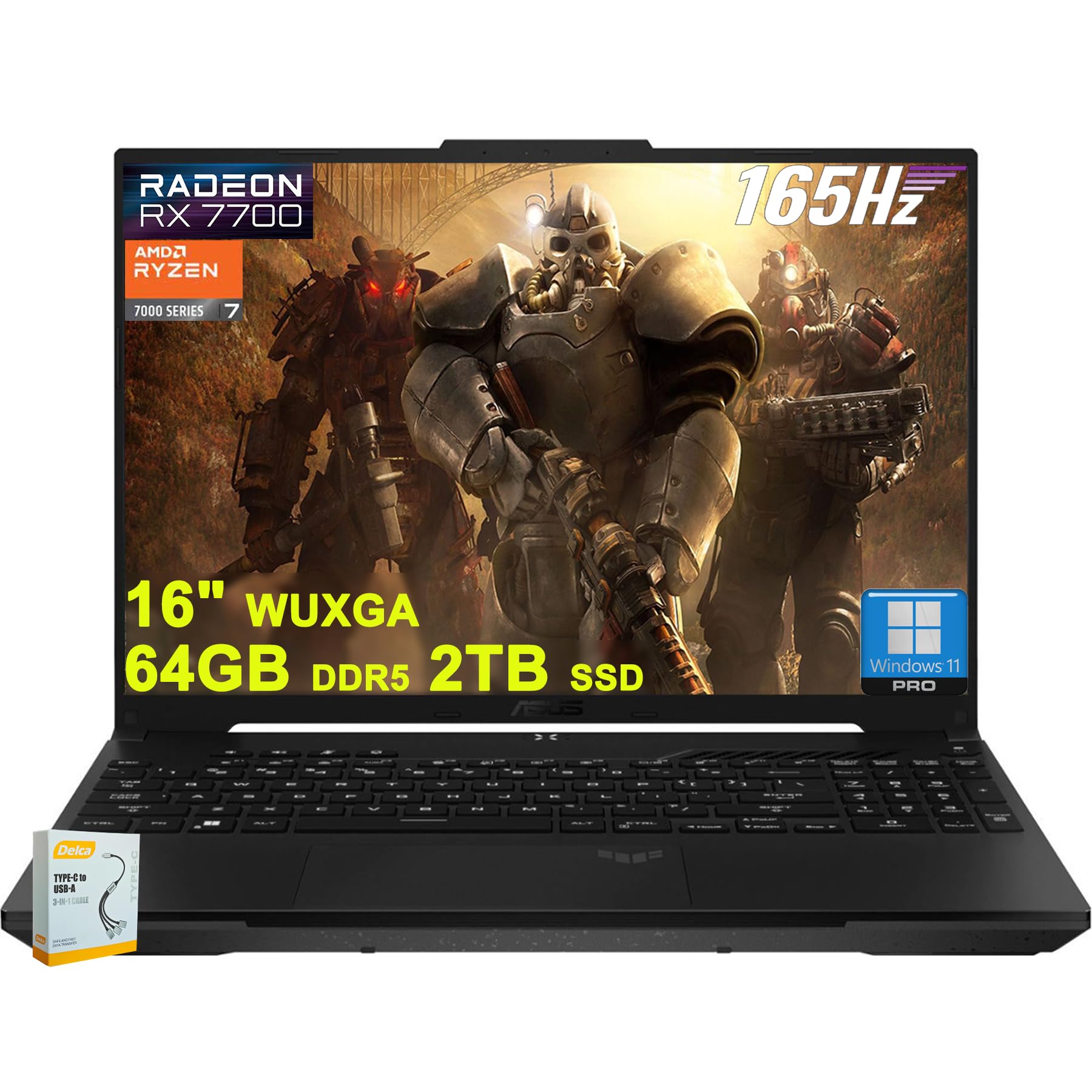 ASUS TUF Gaming A16 Laptop | 16" WUXGA 165Hz 100% sRGB | AMD 8-core Ryzen 7 7735HS | 64GB DDR5 2TB SSD | Radeon RX7700S 8GB Graphic (>RTX4060) | USB-C USB4 Win11Pro with DLCA Accessory