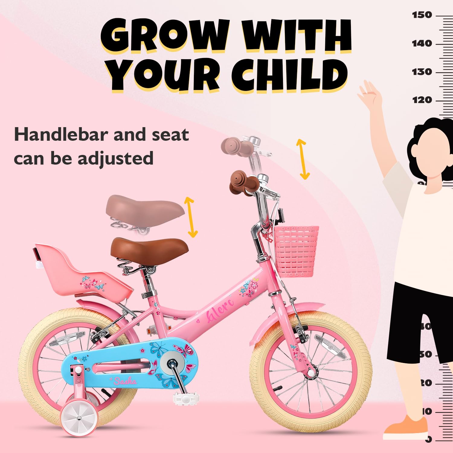 Bicicletta Bambina Glerc Sasha Stile Retr&ograve; - Con Cestino E Seggiolino Bambola, 12-20 Pollici