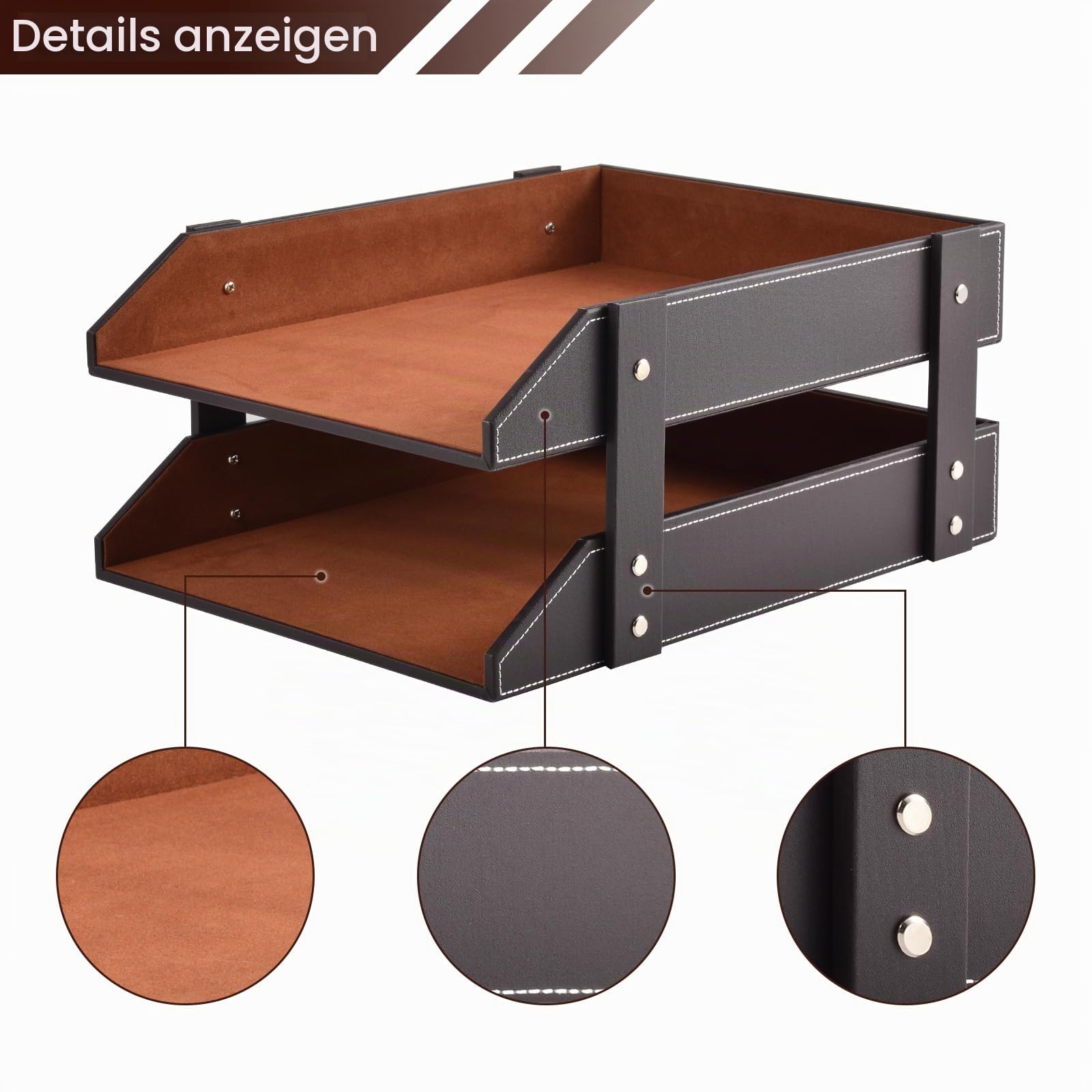 Leder Briefablage,Schreibtisch Organizer,Briefablagen & Stapelsysteme für den Schreibtisch A4-Stapelbare Ablagefächer für Briefe,Papierhalter,Postkörbe,Zeitschriften,2 Zimmer,Braun