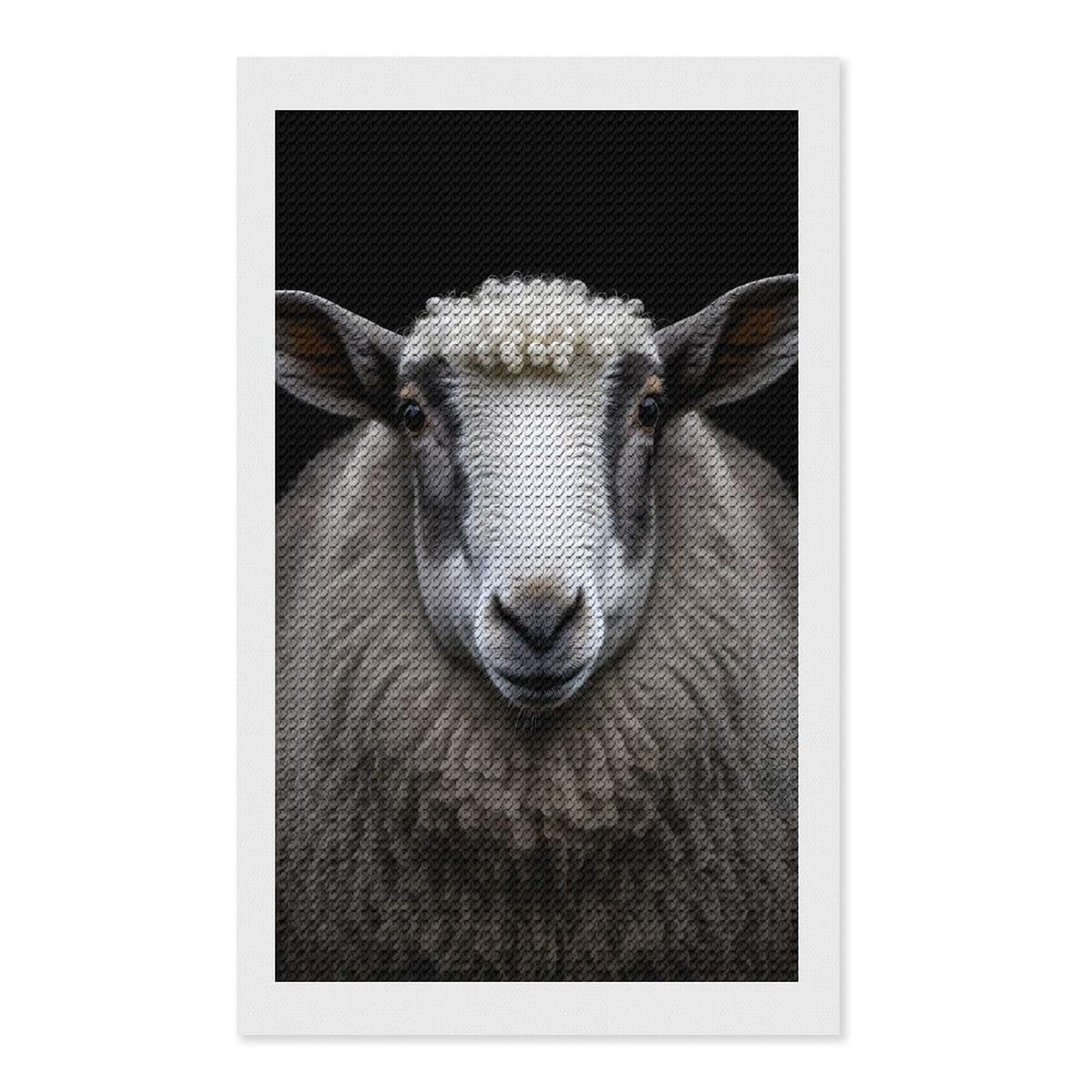 Junmoney Sheep Portrait Photo Diamond Art Canvas 12"x20", for Adults, Pleasing Wall Art Project, Modern Decor, Gift Idea, Nice Detail and Sparkle