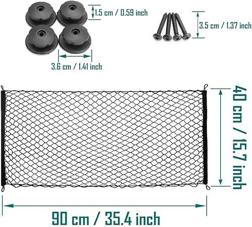 Miniatura 2 de GIE.TOP Red organizadora de almacenamiento para maletero de carga trasera de automóvil, 4 puntos de montaje de ganchos, organizadores de malla, red