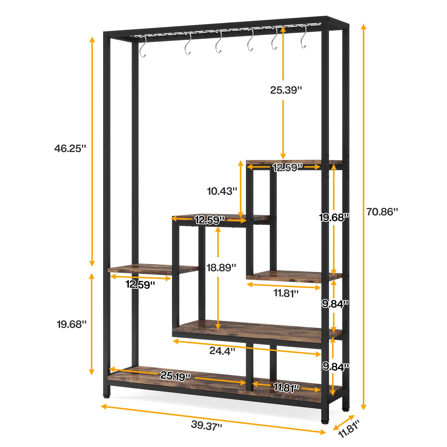 Tribesigns Pflanzenständer Blumenständer indoor 5 Etagen Pflanzenregal mit 10 S-Haken, 180 cm Blumenregal Metall für Balkon Deko Garten Blumentreppe Wohzimmer (Braun)