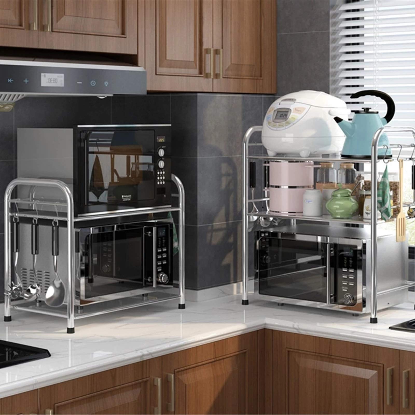 Amazon.co.jp: 固体電子レンジオーブン棚ステンレス鋼キッチンラック