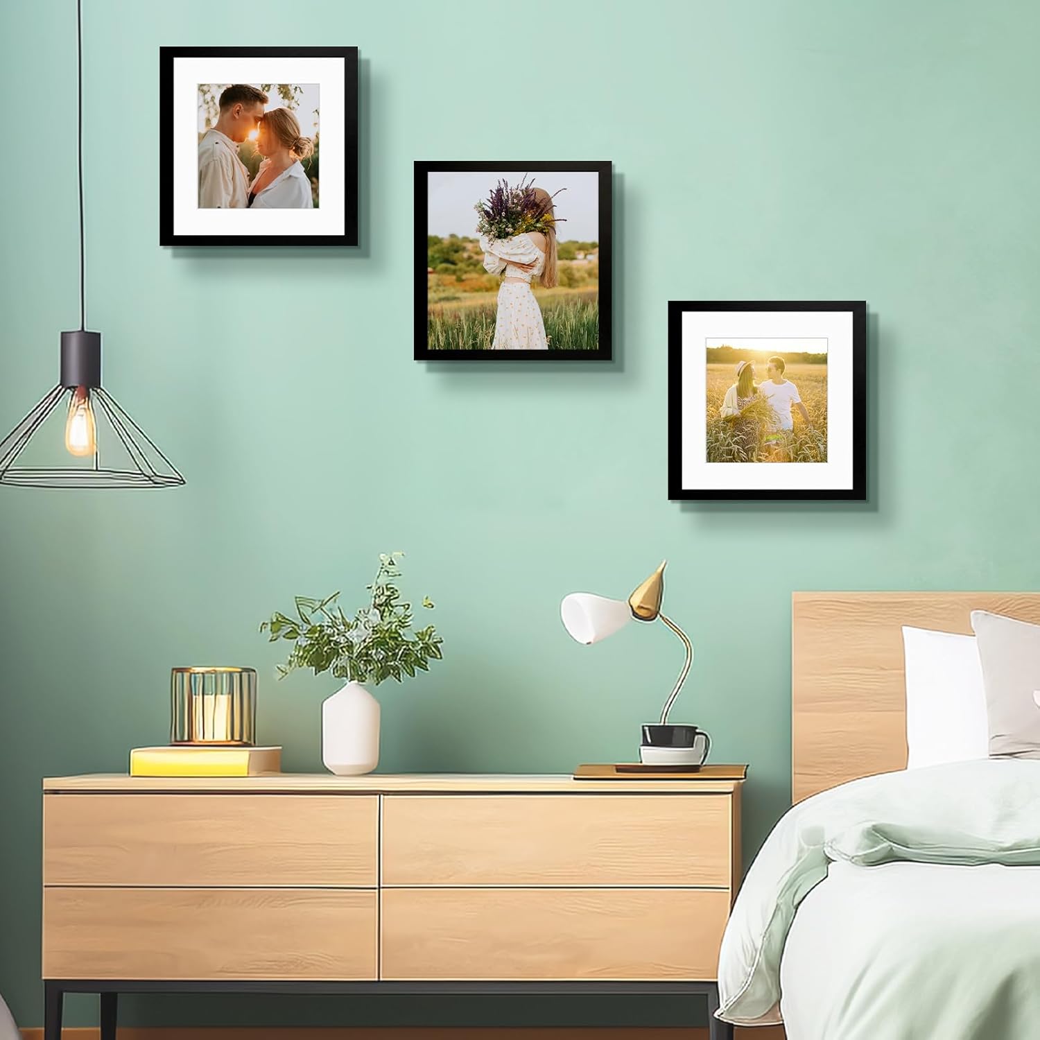 Golden State Art 12x12 Picture Frame with Mat for 8x8 Picture - Engineered Wood Shatter Resistant Plexiglass - Gallery Wall Frame for 30x30 cm Prints, Wall Mounting (Black, 3 Pack)