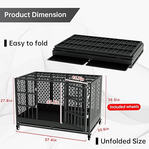 Miniatura 2 de Jaula para perros de 54484238 pulgadas resistente con ruedas, jaula plegable de metal grande para perros grandes y medianos, jaula extra grande XL