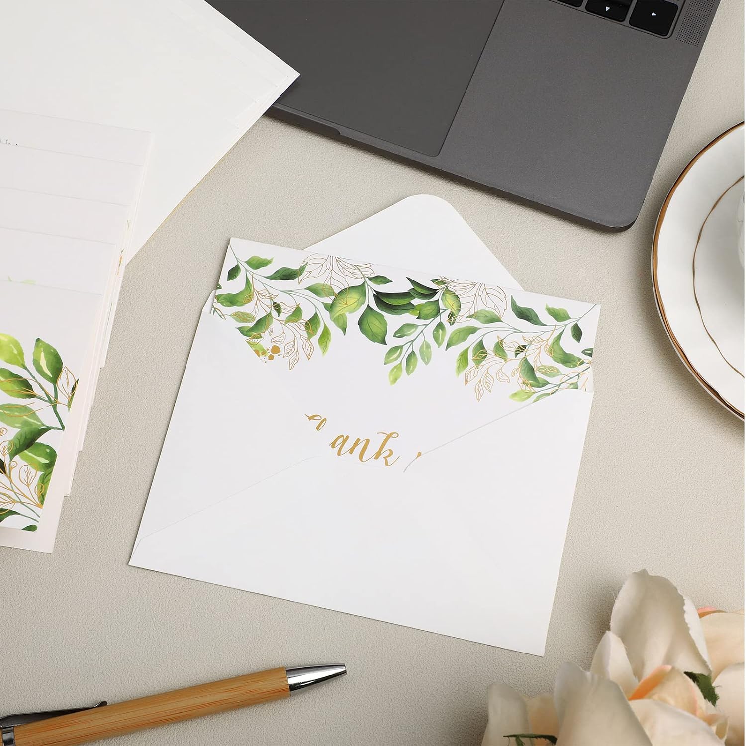 Sabary 120 Eucalyptus Wedding Thank You Cards with Envelopes Bulk 4 x 6 Inch Blank Thank You Notes Business Watercolor Foliage Thank You Cards for Bridal Shower, Baby Shower, Engagement Party