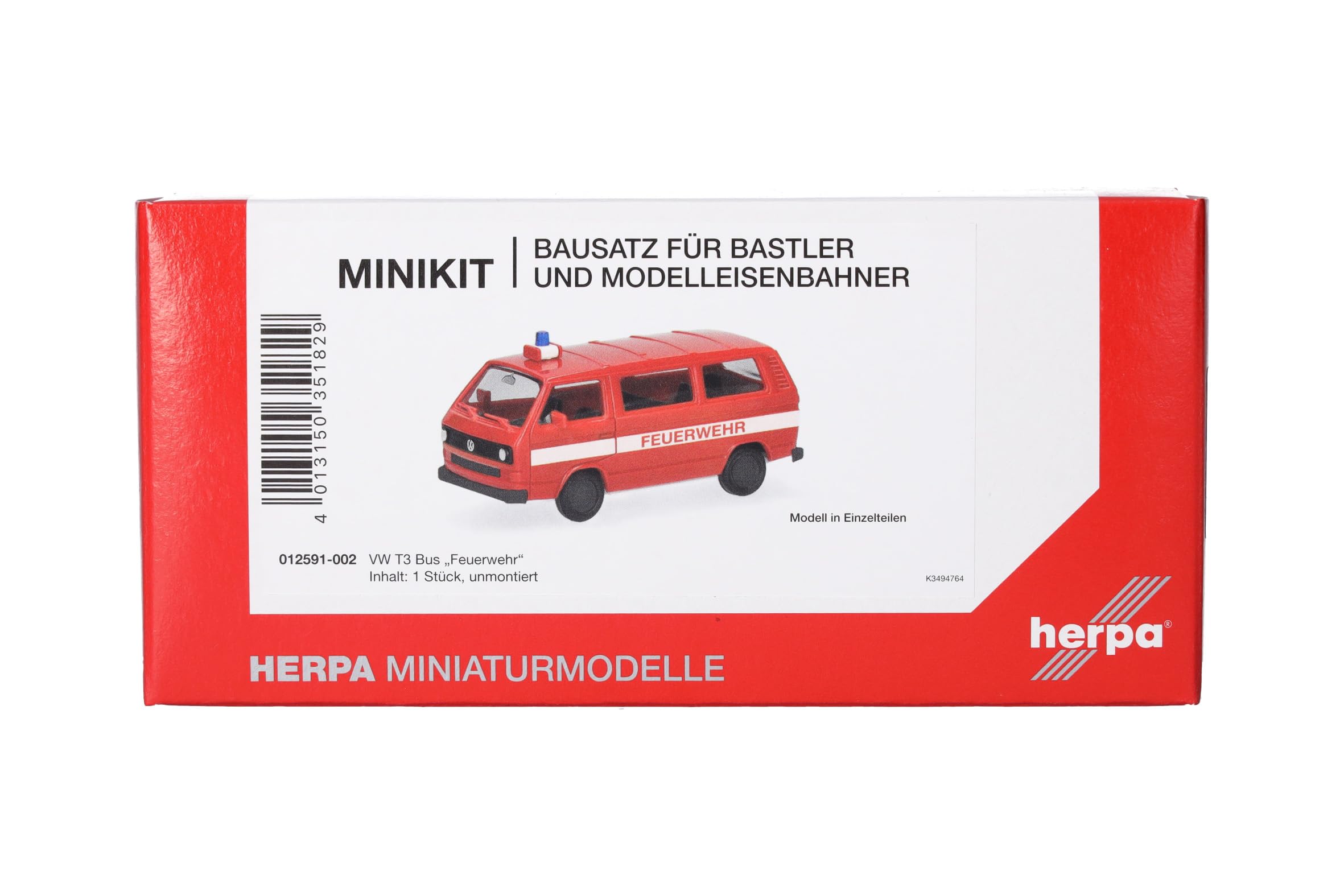 Herpa Minikit 012591-002 - 1/87 Volkswagen (VW) T3 Bus ""Fire Department"" - New