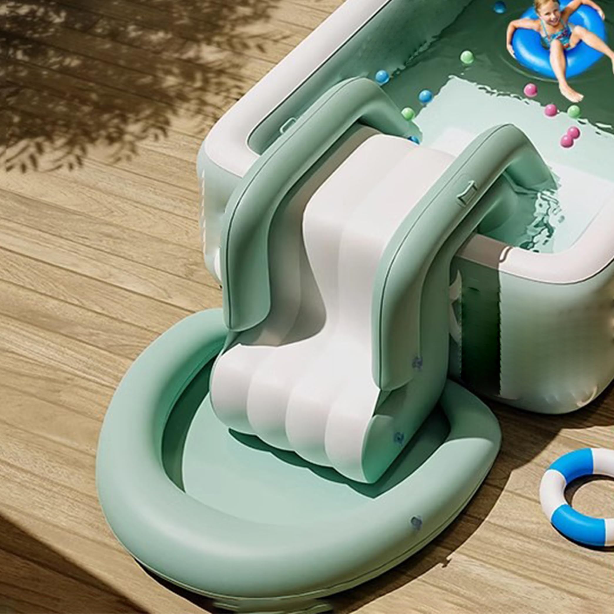 Tobogán acuático inflable para piscina, base ensanchada de PVC, juguete de patio de verano, fácil instalación y almacenamiento, verde claro
