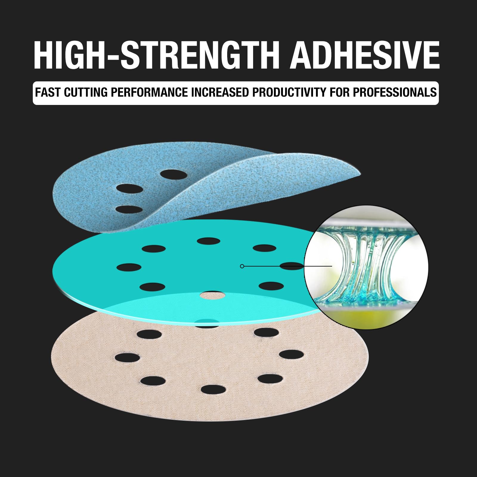 50PCS 125mm Sanding Discs 150 Grit Hook and Loop Sanding Disc, 5 Inch 8 Hole Blue Ceramic Sanding Discs - Image 4