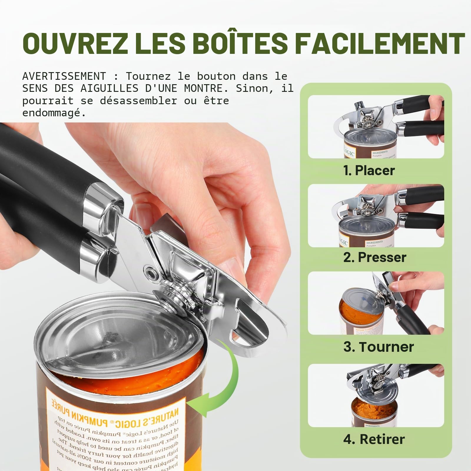 Ouvre Boite de Conserve 3 en 1 Manuel Acier Inoxydable, Diboniur